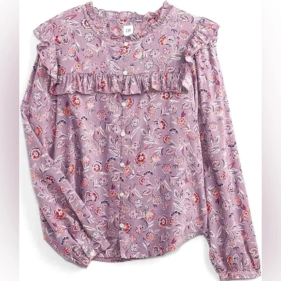 GAP Purple Floral Button Down Blouse Size L - Picture 2 of 10